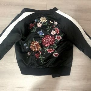 Embroidered floral streetwear bomber jacket